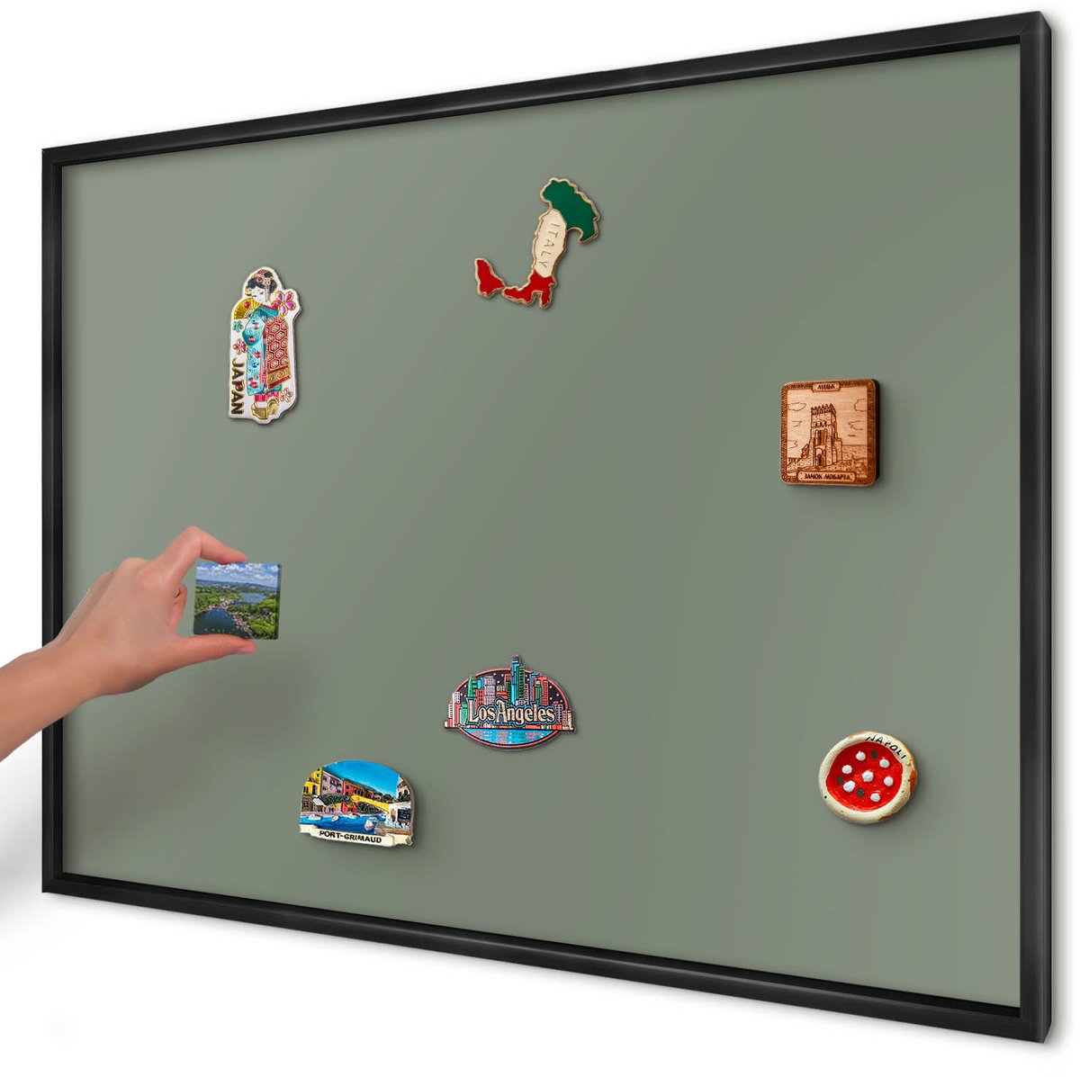 Artprintcave Groente Magneetbord mit Zwart Frame - 100x70 cm - Donkere Salie Wandbord Magnetisch - Minimalist Memobord Keuken - Achtergronden En Patronen
