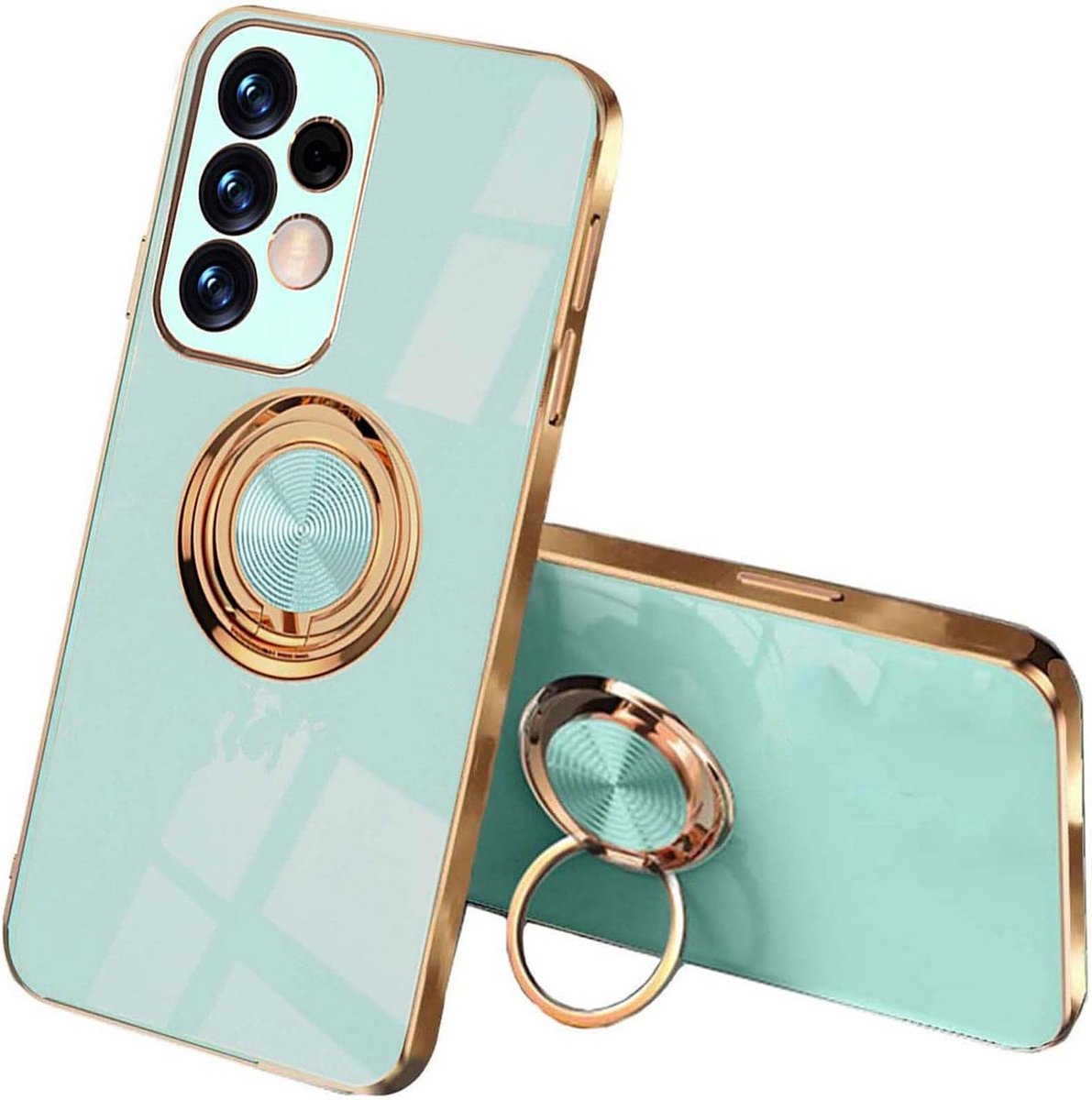 Hoesje voor Samsung Galaxy A53 5G, ultradun, schokbestendig galvaniserend ontwerp hoesje met ringhouder, zachte TPU siliconen bumperhoes. Lichtgroen