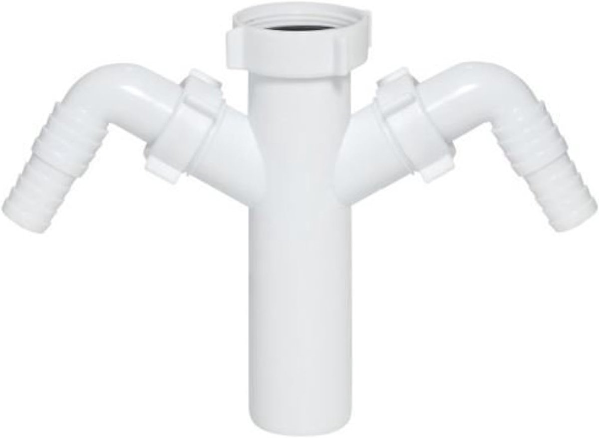 SnelShoppen - Universele Afvoerverbinding 1 1/2 inch BSP x 40mm met Dubbele Inlaat voor Vaatwasser en Wasmachine - Witte Plastic Verlengbuis voor Keuk