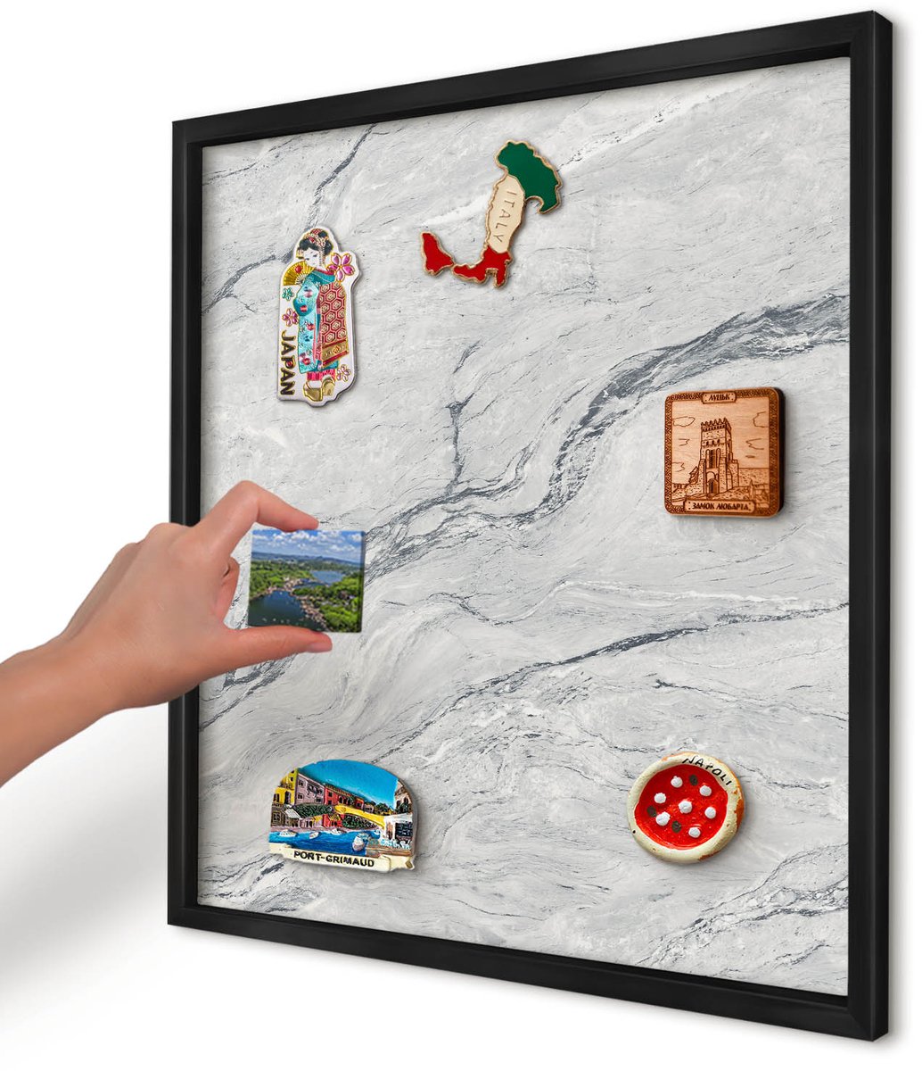 Artprintcave Grijs Magneetbord mit Zwart Frame - 50x50 cm - Grijze Elegantie Magnetisch Bord - Minimalist Magneetbord Voor Foto's - Texturen