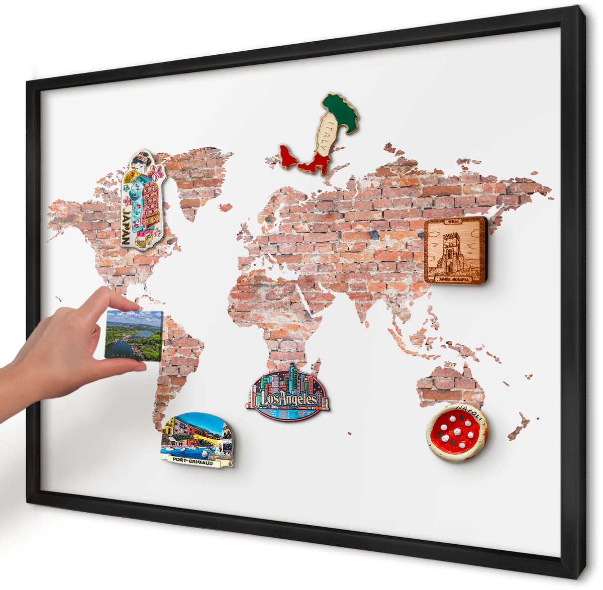 Artprintcave Wit Magneetbord mit Zwart Frame - 70x50 cm - Bakstenen Plattegrond Magnetisch Bord - Industrieel/Loft Notitiebord - Kaarten