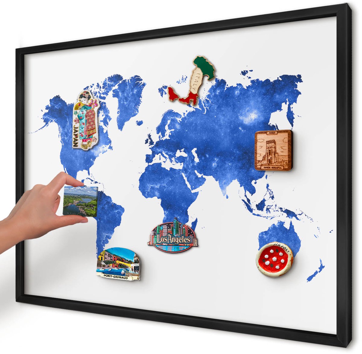 Artprintcave Blauw Magneetbord mit Zwart Frame - 70x50 cm - Wereldkaart Magnetische Organizer - Abstract Magneetbord Voor Foto's - Kaarten
