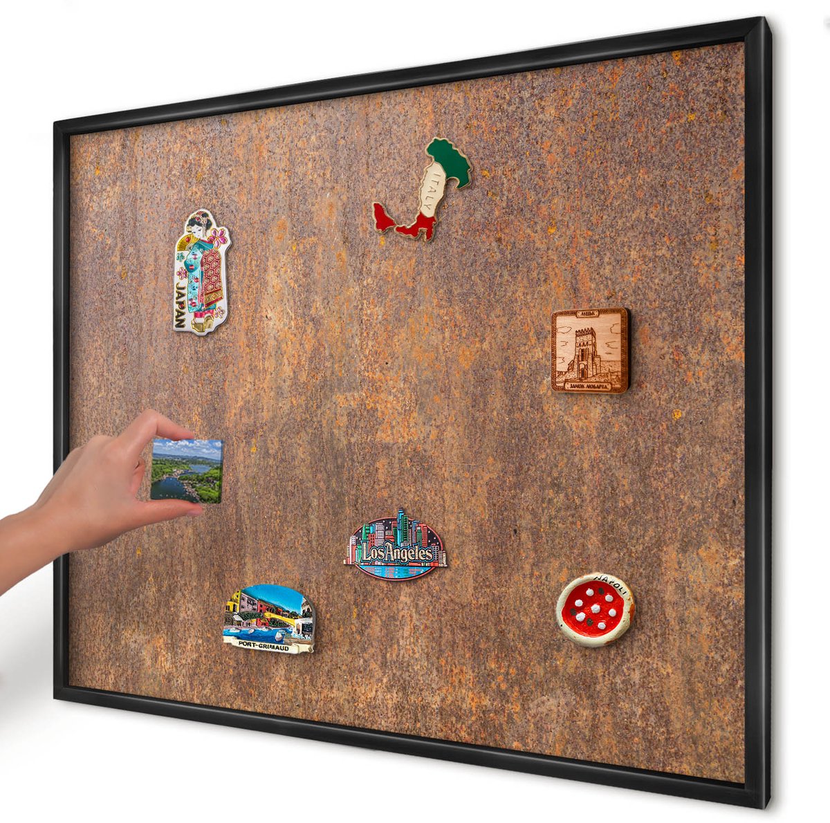 Artprintcave Bruin Magneetbord mit Zwart Frame - 80x60 cm - Roestige Elegantie Magnetische Organizer - Industrieel/Loft Memobord Keuken - Texturen