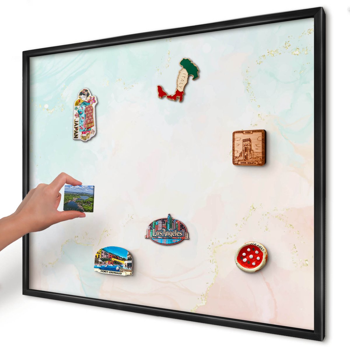 Artprintcave Romig Magneetbord mit Zwart Frame - 80x60 cm - Pastel Elegantie Magnetisch Bord - Waterverf Magnetisch Bord Voor Magneten - Abstractie