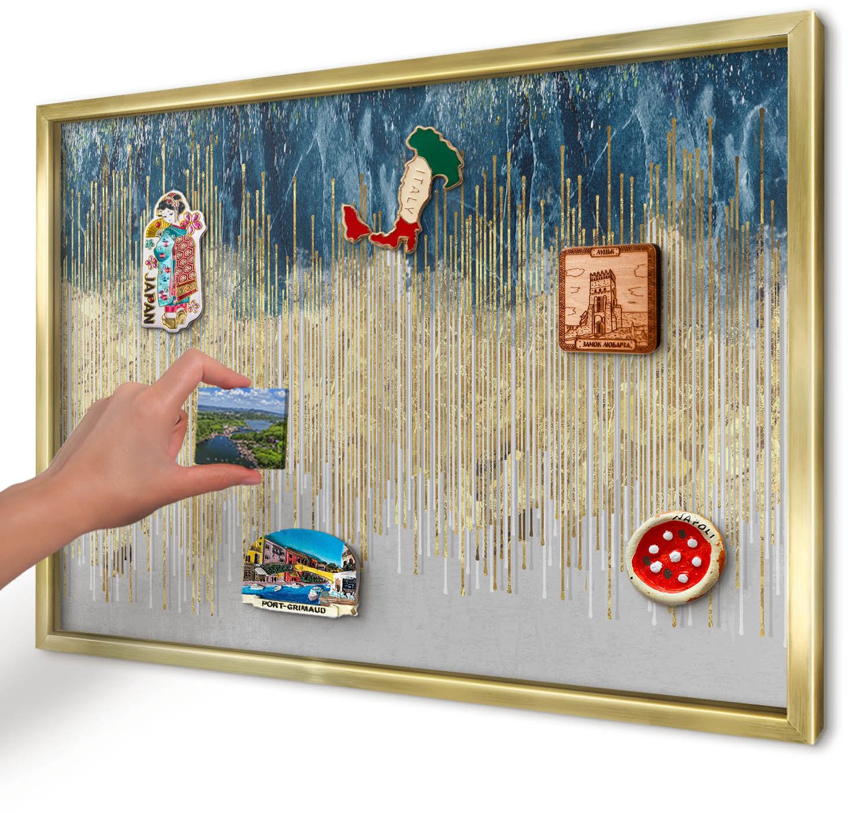 Artprintcave Marine Magneetbord mit Gouden Frame - 60x40 cm - Abstracte Bos Magnetische Organizer - Abstract Magnetisch Bord - Abstractie