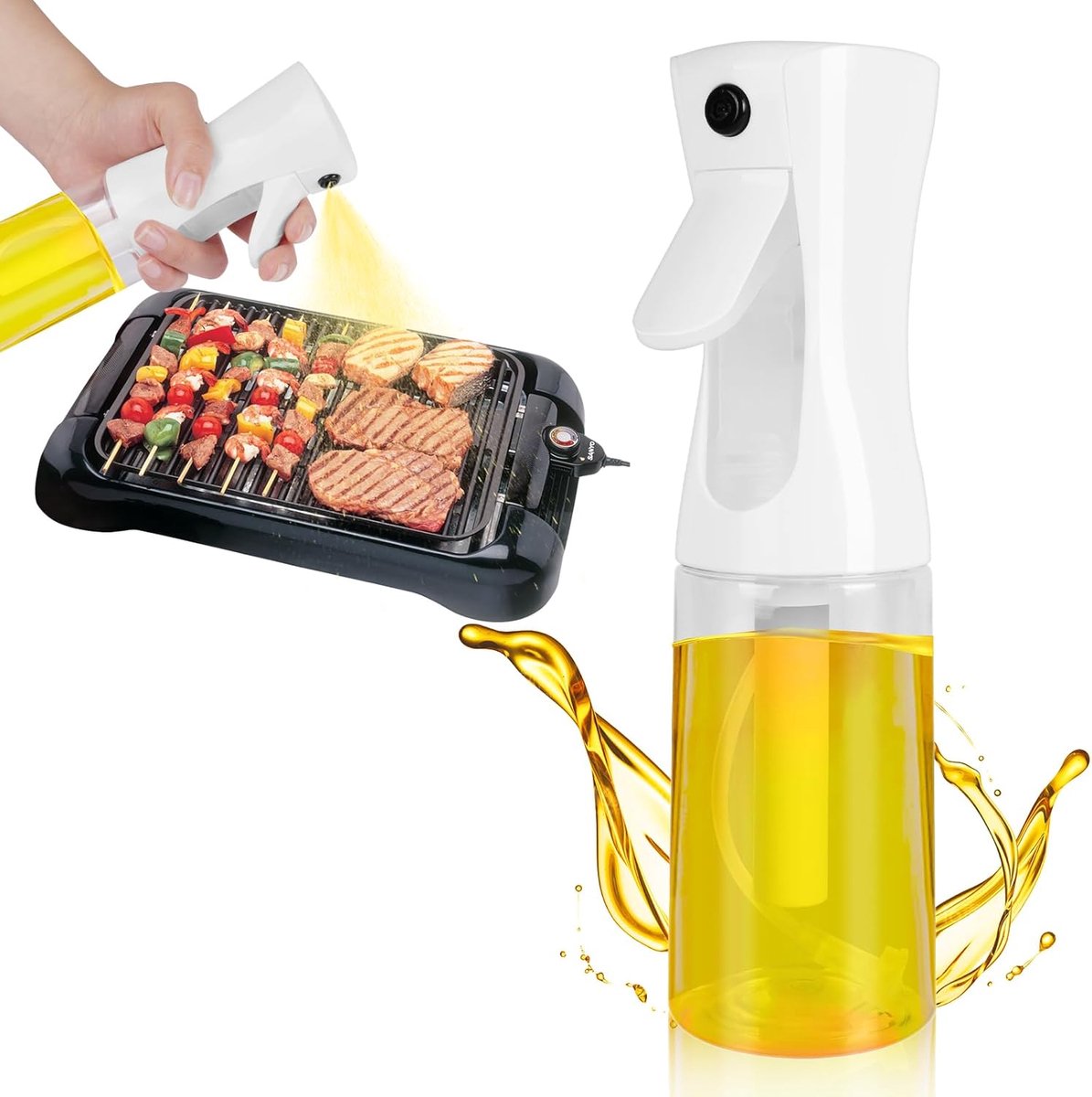 oliespuit, 200 ml oliespuitfles, hervulbare transparante olijfoliespuitdispenser, draagbare oliespuit voor dagelijks koken, oliemisterflessen (wit)