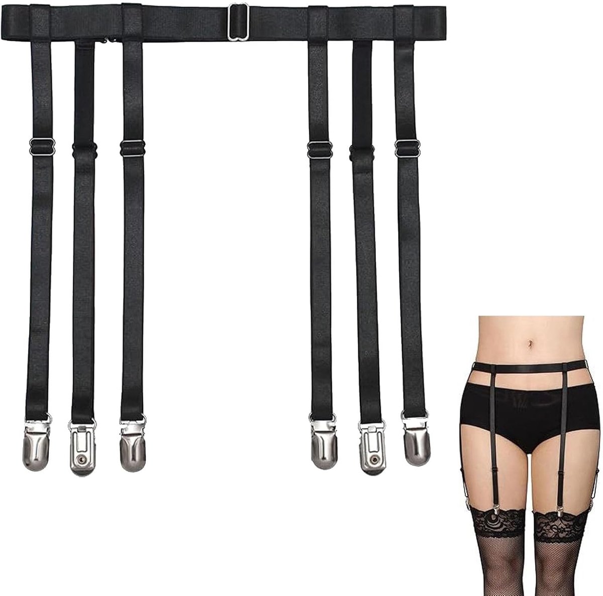 dames verstelbaar 6/4-band elastisch – zwart – lingerie accessoire – verstelbare taille 50-120 cm – met afneembare antislip clips