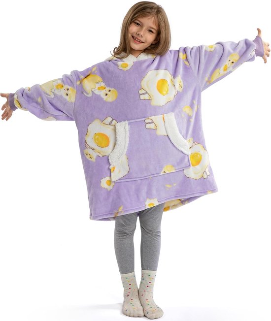 Oversized hoodie-deken, flanel sweatshirt, deken, knuffelpullover voor kinderen, jongens en meisjes, lila, M Oversized hoodie-deken, flanel sweatshirt, deken, knuffelpullover voor kinderen, jongens en meisjes, lila, M