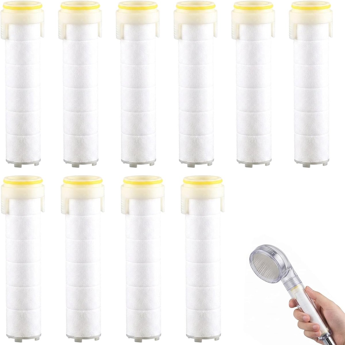 10 stuks douchefilters van PP-katoen, vervangende cartridge 99,6 mm, voor douchekop, antikalk- en chloorfilter, waterreiniger voor badkamer, universeel vervangingsfilter