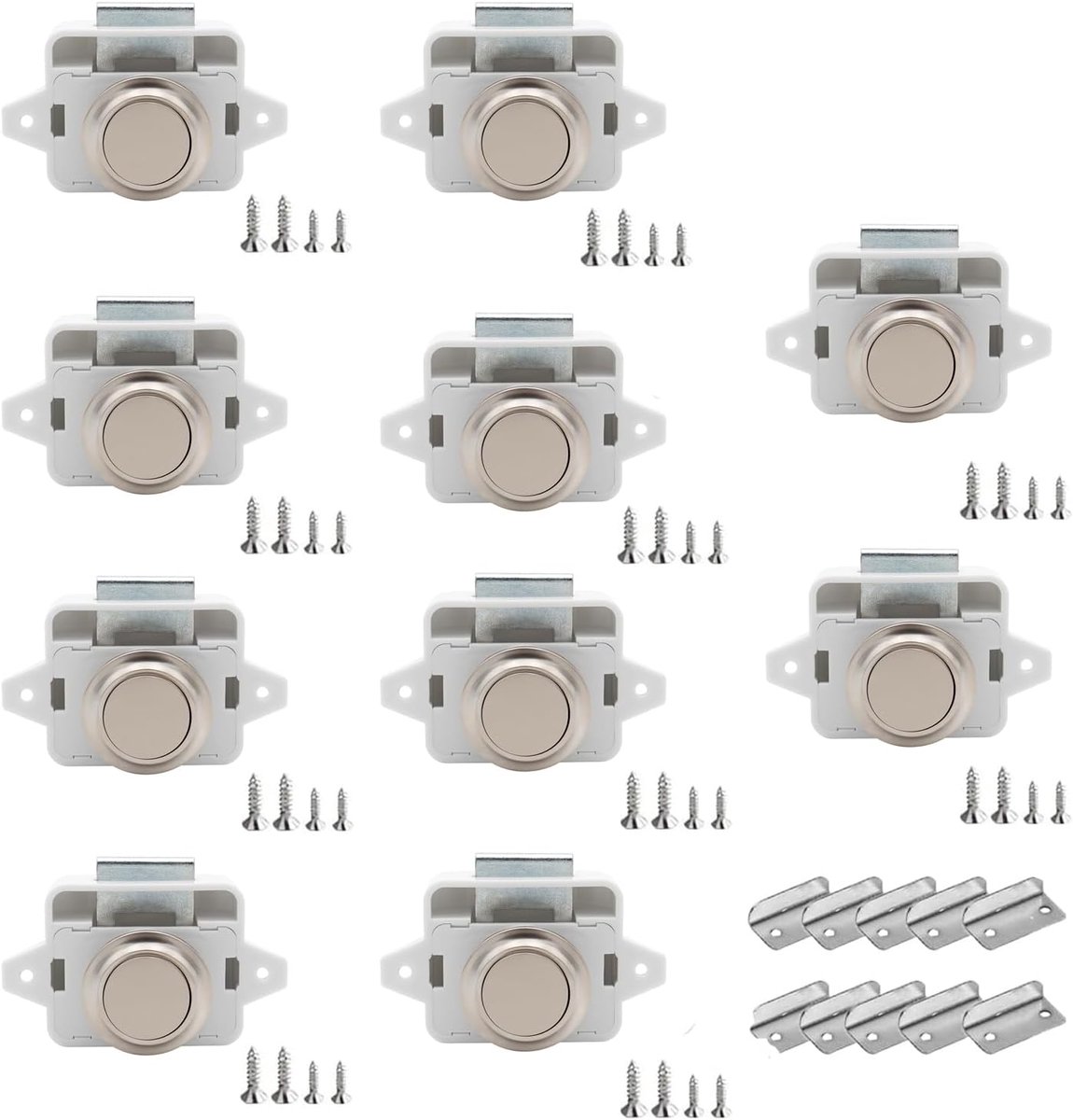 10 stuks drukknoppen, Catch deurslot, vergrendeling, 14-16 mm meubelslot, sleutelloze campervergrendeling voor campers, jachten, boten, camper, campingkast, caravans (wit-zilver)