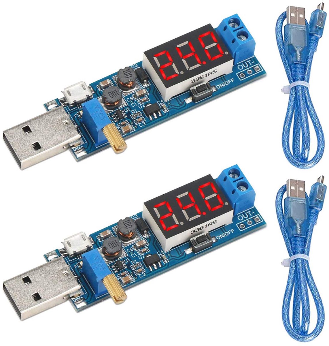 2 Pack USB Buck Boost Converter DC-DC 3.5V-12V naar 1.2V-24V Verstelbare Step Up/Down Voeding Module Spanningsregelaar