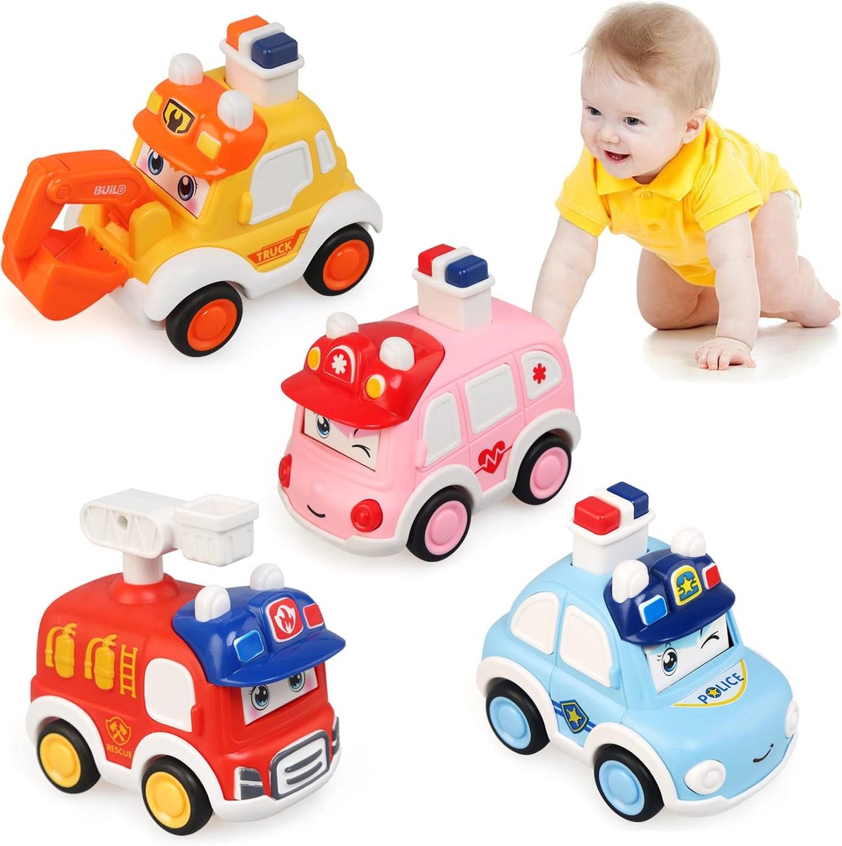 4-Delig Mini-Speelgoed Auto Set - Wrijving Voertuigen Voor Kinderen 1-5 Jaar - Educatieve Spelletjes Voor Jongens En Meisjes