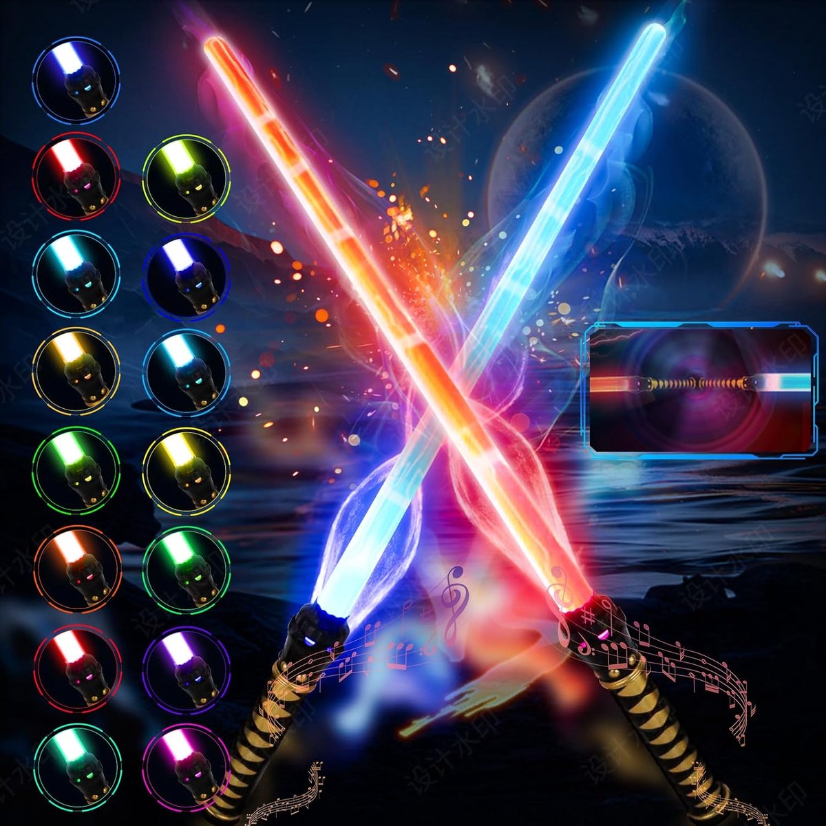 2-Delige Lichtzwaards voor Kinderen, 15 Kleuren Verwisselbaar Lichtzwaard met Geluidseffecten, 2-in-1 Intrekbaar LED-lichtzwaard Speelgoed voor Cosplayfeesten en Halloween-verkleedfeesten