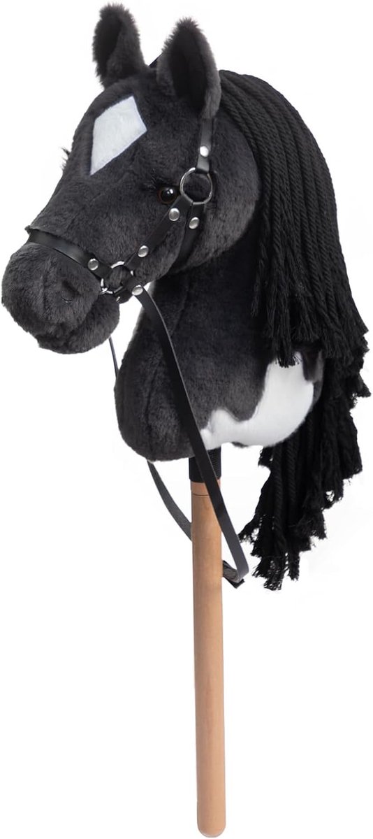 Stekkenpaard speelgoed paard, hobby, houten paard pluche paard om te paardrijden, voor kinderen met halster en trense, neushoorn, grijs