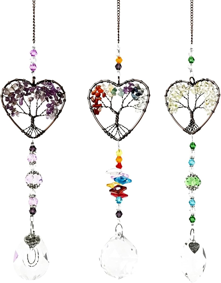 Zonnevangers raam boom van het leven kristal hanger raamdecoratie hangend regenboog decoratie om op te hangen voor huis tuin auto helende steen kristal decoratieset