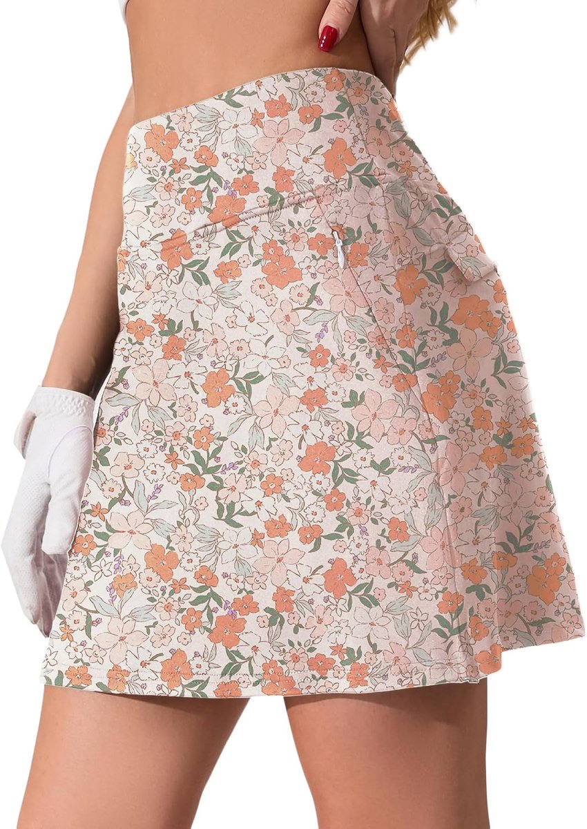Rok voor dames, zomer, tennisrok met broek eronder, hoge taille, activewear skort, sportrok, golfrok met 4 zakken
