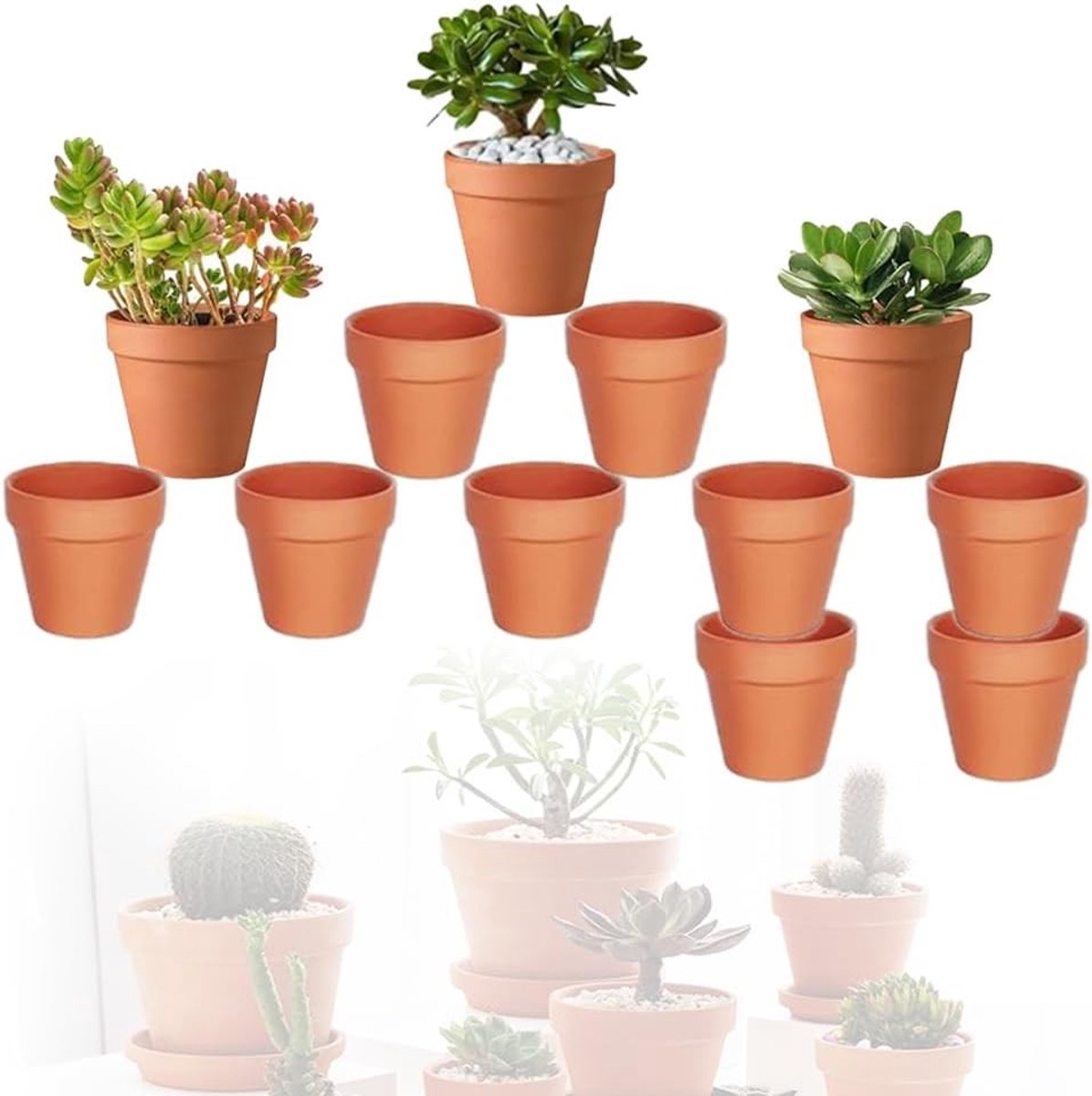 Set van 12 kleine terracotta bloempotten van 7 x 6 cm met afwateringsgaten voor DIY projecten, herbruikbaar en ideaal voor planten en decoratie