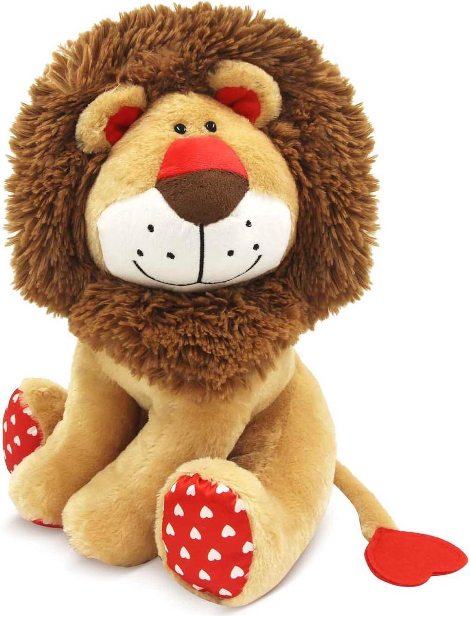Love Lion Knuffeldier, leeuwenkoning, pluche dier met manen en hartvormige staart voor kinderen, baby, verjaardag, Valentijnsdag, Kerstmis, bedtijd, cadeau, 35 cm