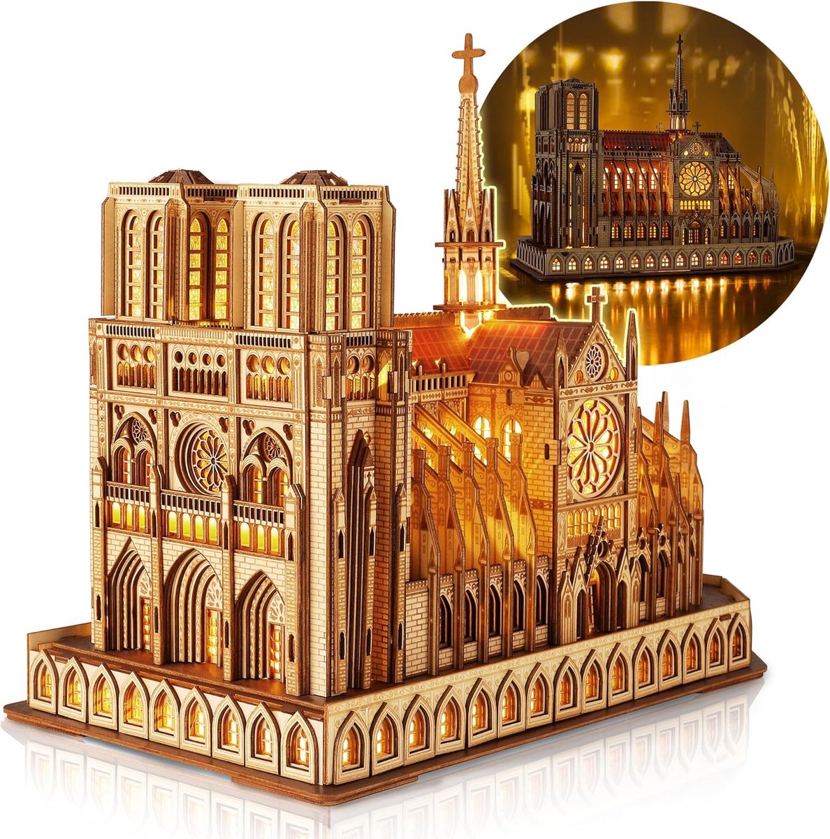 LED 3D houten puzzel Notre Dame de Paris model – verlicht architectuurmodel voor woondecoratie en verzamelaars