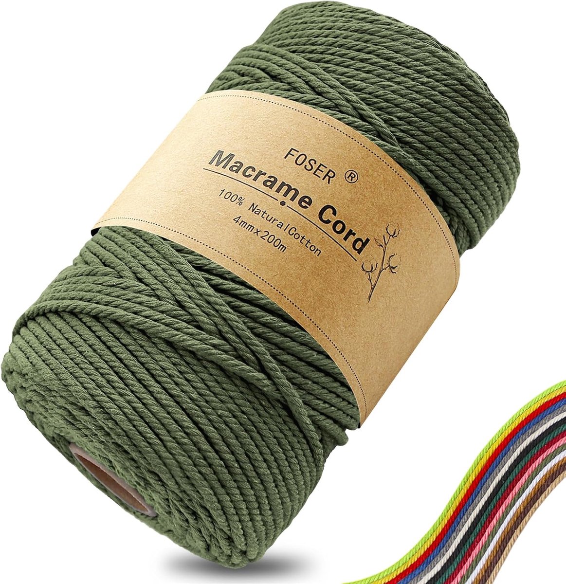 Macrame touw 4 mm - diep groene katoen - zacht en duurzaam - ideaal voor wanddecoratie - ShopVlot