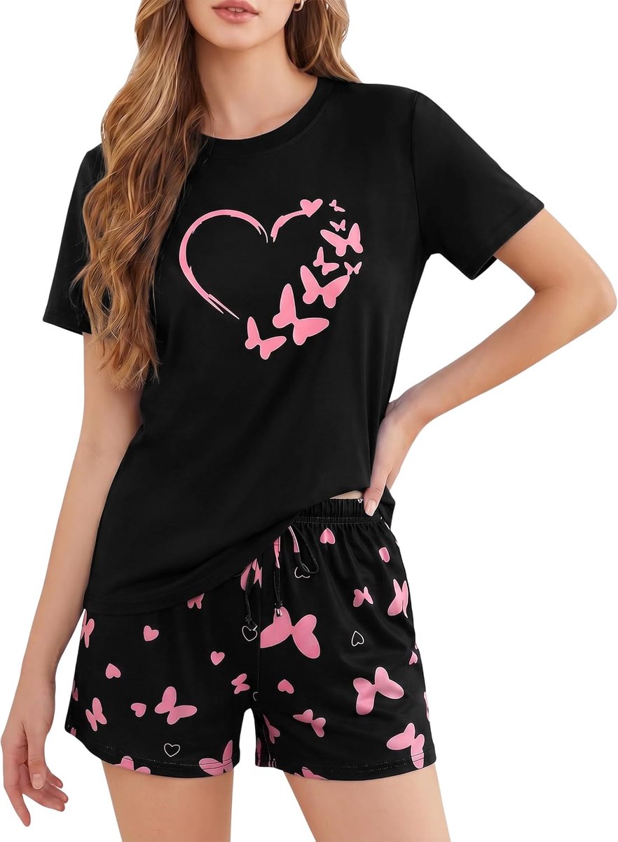 korte pyjamaset van katoenmix, zomernachtkleding, tweedelig met