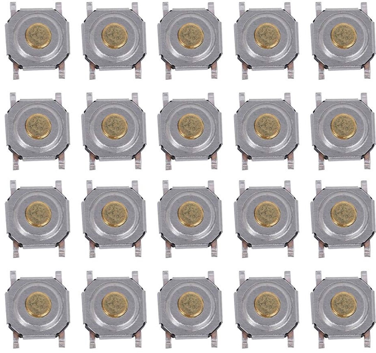 200-pack tactiele drukknopschakelaar, waterdichte SMD kortstondige drukknop messing kop, spanningsbereik 0-440V, 4 mm x 4 mm x 1,5 mm, 4-pins voet