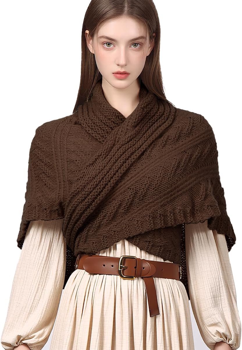 Vrouwen Winter Warme Sjaal Middeleeuwse Vintage Gebreide Cosy Wrap