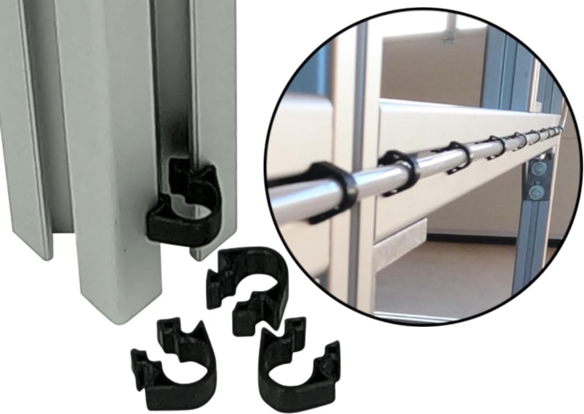 Clips voor kabelbevestiging aan constructieprofiel, snelle bevestiging met push-click-functie, klemhouder, kabelclip voor aluminium profielen (B-type groef 8, binnendiameter 7 mm, zwart, 100, aantal)