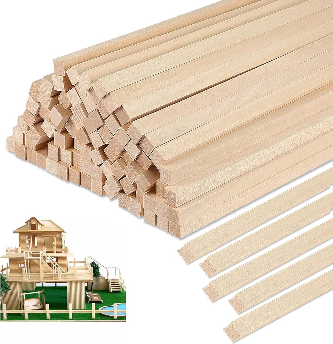 Houten Stokjes, 300 x 3 x 3 mm Vierkante Houten Stokjes voor