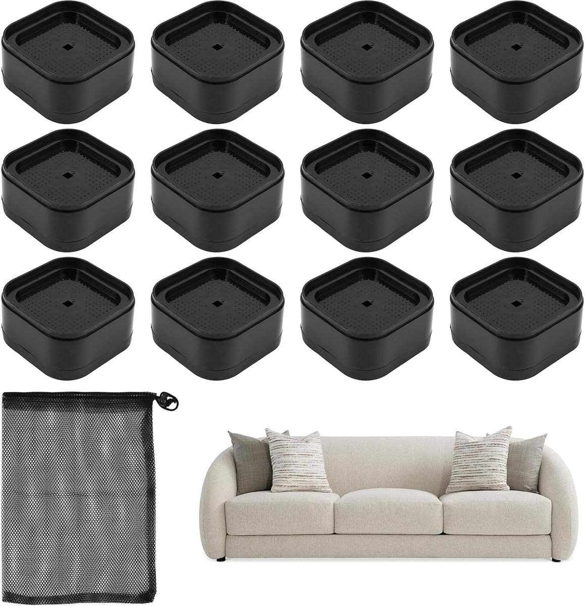 12 Stuks Meubelverhogers,Stapelbare Meubelverhoging 3.5 cm (Zwart)