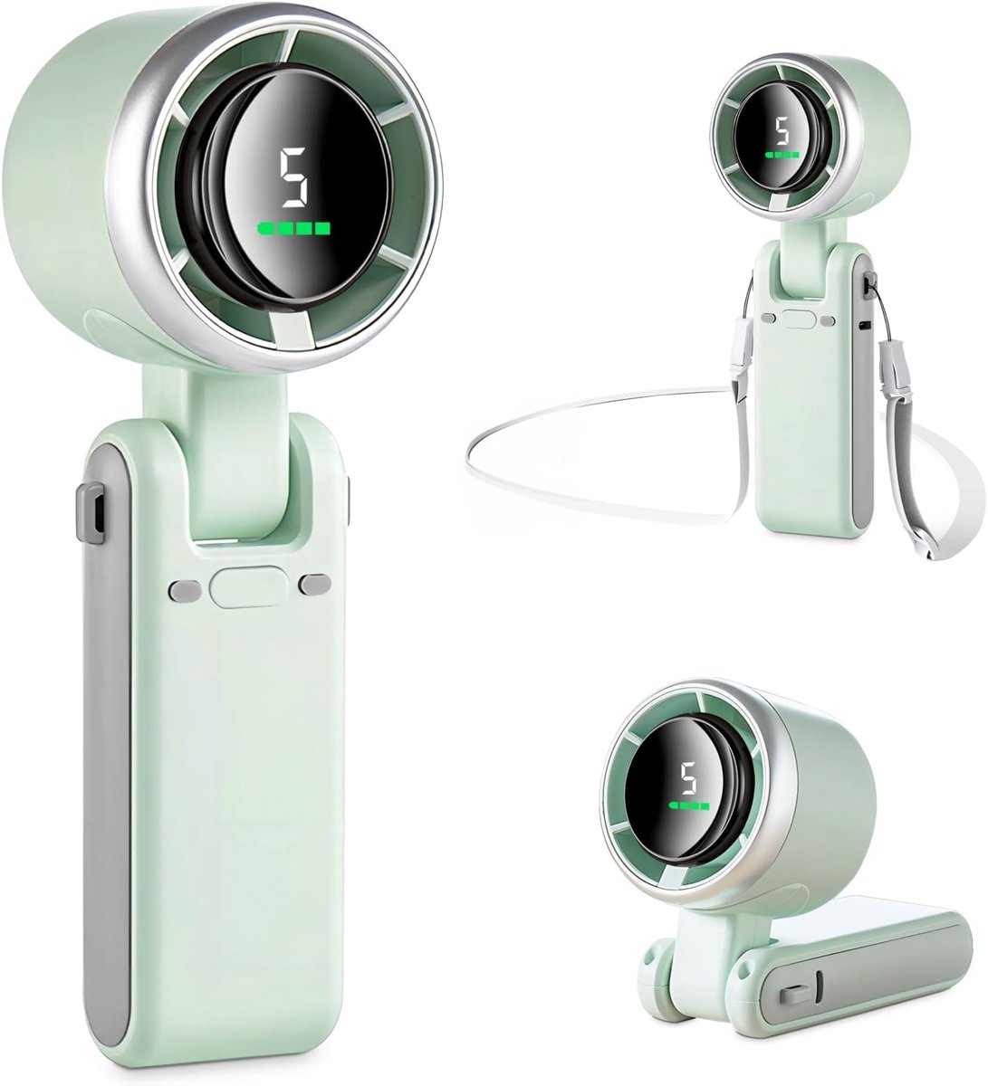 3 IN 1 Mini Ventilator, Handventilator Turbo (12H Standby), Kleine & Draagbare Ventilator met 5 super sterke Windstanden, Borstelloze Motor, Oplaadbare Handventilator met Accu voor Buiten