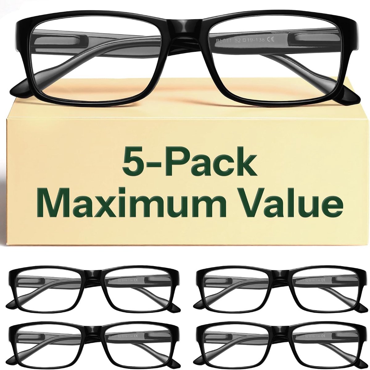 5-Pack Reading Glasses Blue Light Blocking,Spring Hinge Readers Women