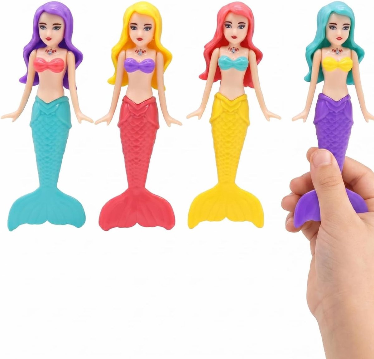 zeemeermin 4 stuks, zinkt voor duikspellen in het zwembad & bad voor kinderen. Zomerplezier voor familie en cadeau.