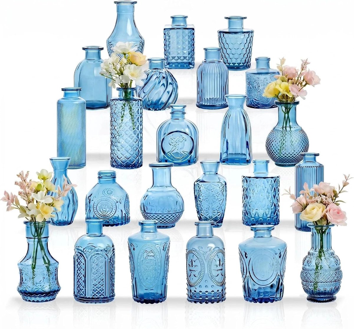 Set van 24 kleine transparante glazen vazen - met deksel - vintage uitstraling - ideaal voor table decoration - SnelShoppen