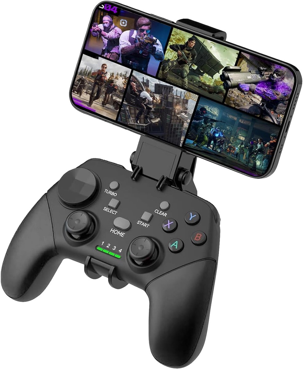 Draadloze Mobiele Gaming Controller Gamepad voor iPhone/Android/iPad/PC/Switch/PS4/PC Joystick met Telefoonhouder, Ondersteunt Cloud Game, Streaming op PS5/Xbox, Turbo, COD - Zwart