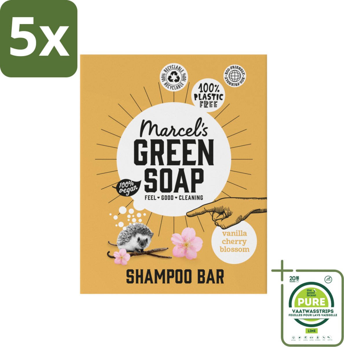 5 x Marcel's Green Soap - Shampoobar - Vanilla & Cherry Blossom - Versterkt & verzorgt - 90 gr - Grootverpakking - Plasticvrije Shampoo - Shampoo Bar - Biologische Shampoo - Vegan Shampoo - Natuurlijke Shampoo