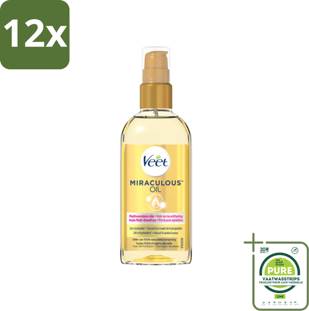 Veet - Aftercare - Natuurlijke Voedende Olie - Voor & Na Ontharing - 100 ml - Voordeelverpakking - 12 stuks - Ontharings-olie - Nabehandeling ontharing