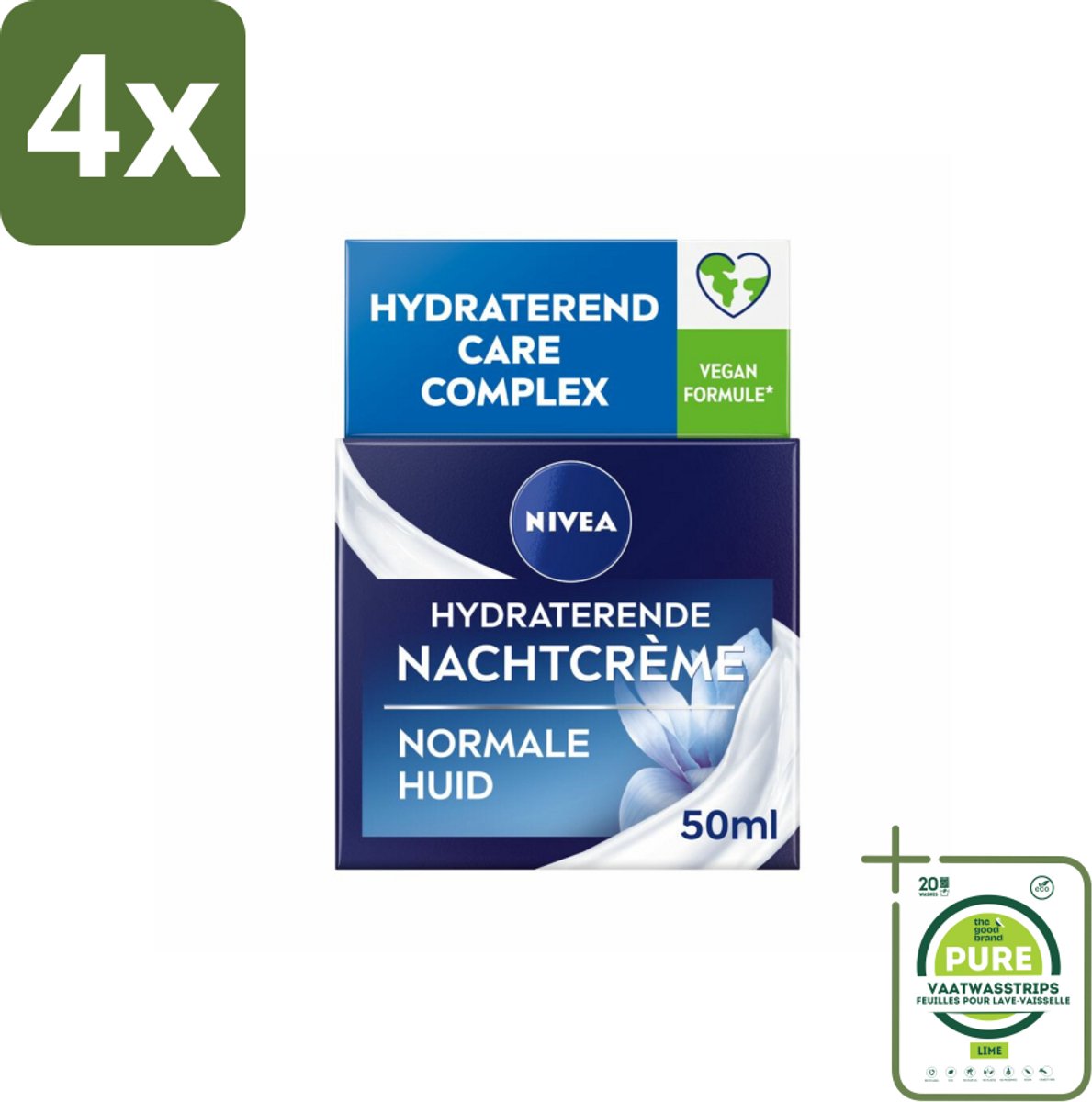 NIVEA - Nachtcrème - Essentials Hydraterend - Voor normale tot gemengde huid - Met Lotusextract, Waterlelie-extract, Vitamine E & Provitamine B5 - 50 ml - Voordeelverpakking - 4 stuks - Nivea Essentials - Nachtcrème