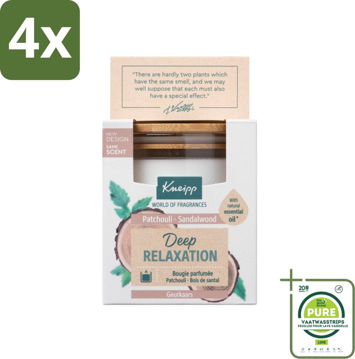 Kneipp - Geurkaars - Deep Relaxation - Sandelhout & Patchouli - 20 branduren - Voordeelverpakking - 4 stuks - Geurkaars - Sandelhout