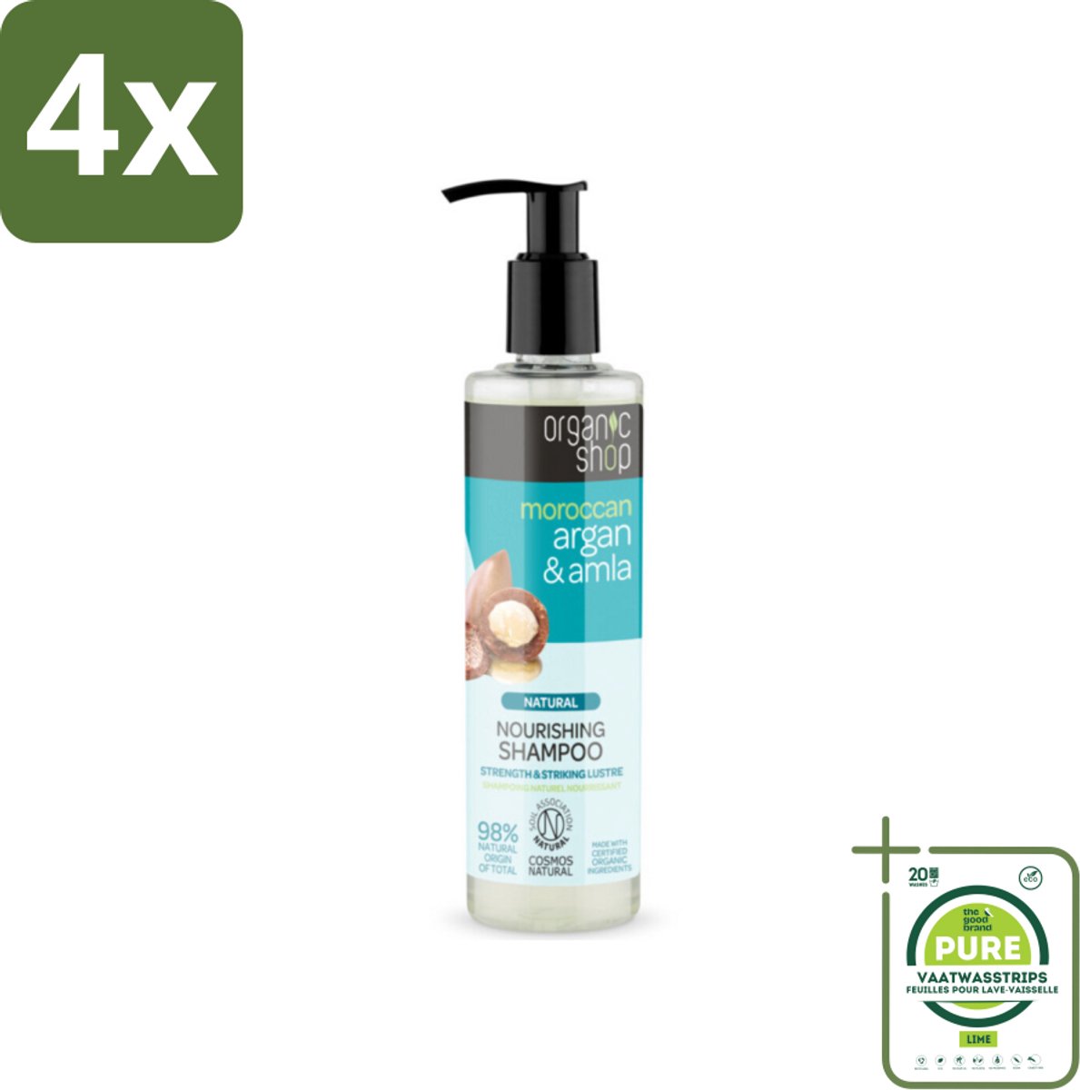 Organic Shop - Natural Nourishing Shampoo - Argan Hair & Amla - Herstellend en Voedend - 280 ml - Voordeelverpakking - 4 stuks - Organische shampoo - Argan olie shampoo