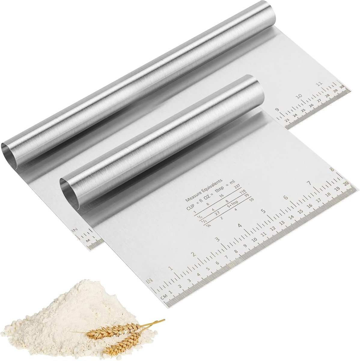 Deegschrapers - Zilver - 20 cm en 30 cm - Roestvrij Staal met Meetschaal - Voor Bakken en Koken