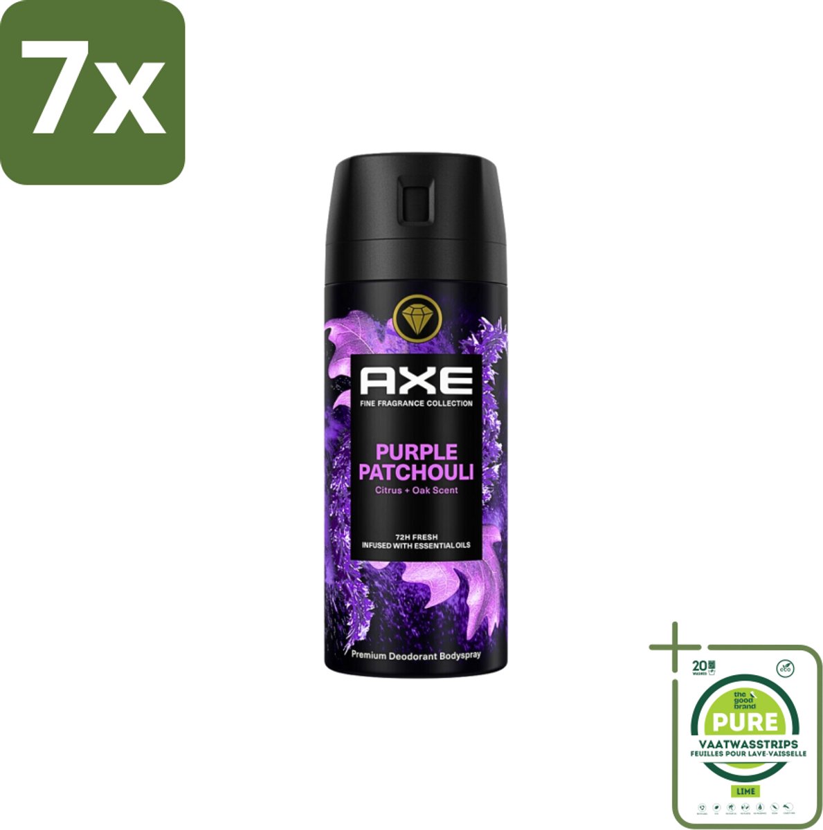 7 x AXE - Deodorant Spray - Purple Patchouli - Verfrissend - Kruidige Geur - 150 ml - Grootverpakking - AXE Deodorant - Deodorant Spray - Geur - Patchouli - Citrus