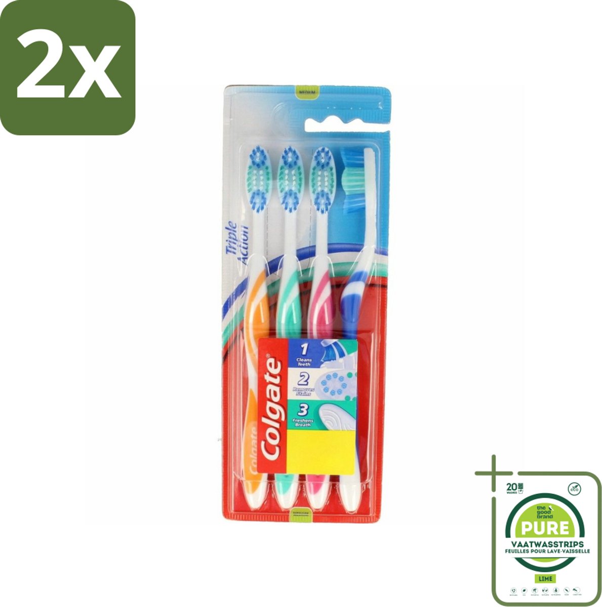 Colgate - Tandenborstels - Triple Action - Medium - 4 borstels - Voordeelverpakking - 2 stuks - Colgate tandenborstel - Tandenborstel medium