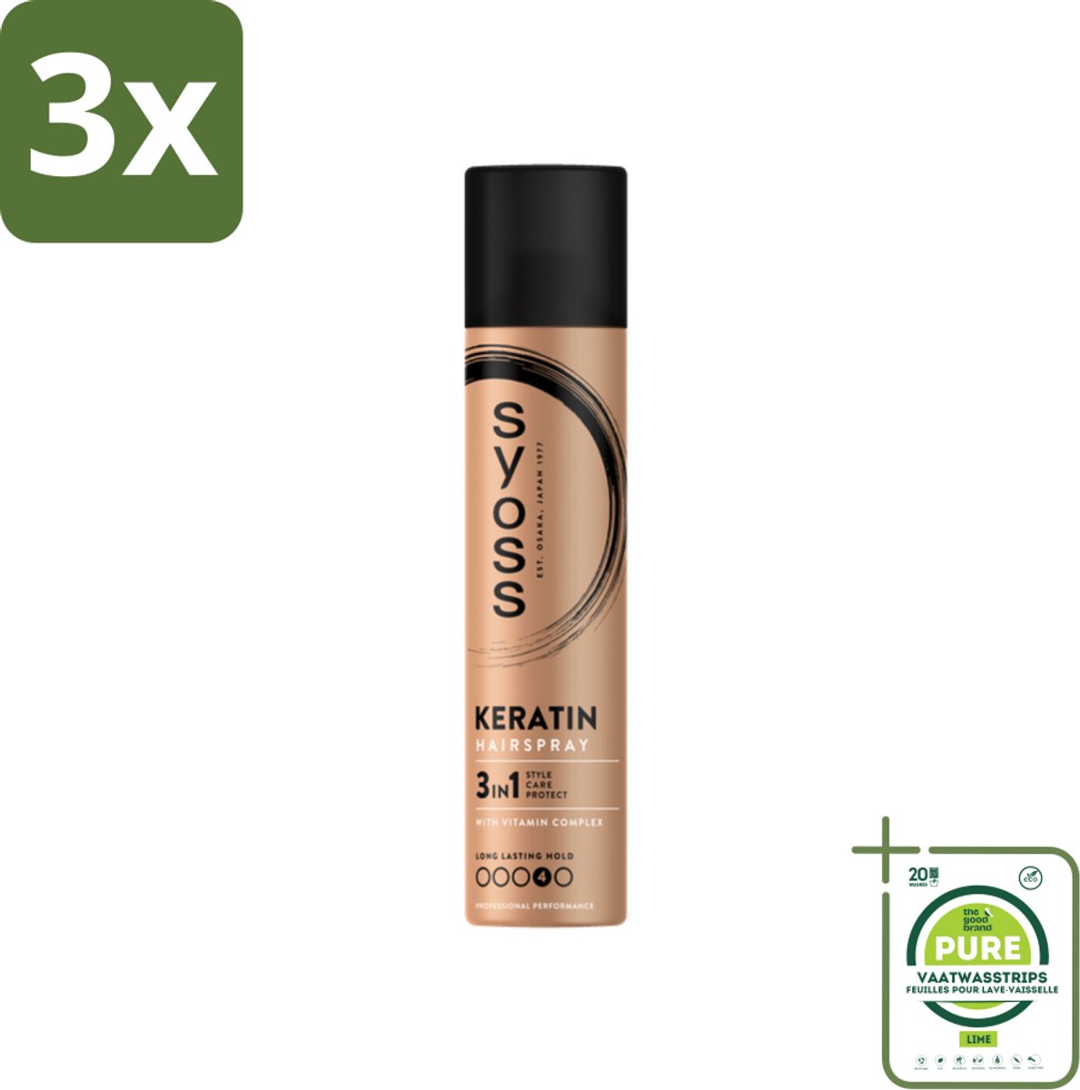 3 x Syoss - Keratin - Haarspray - Versterkt & Fixeert - 300 ml - Grootverpakking - Haarspray - Styling - Haarverzorging - Keratin - Glans