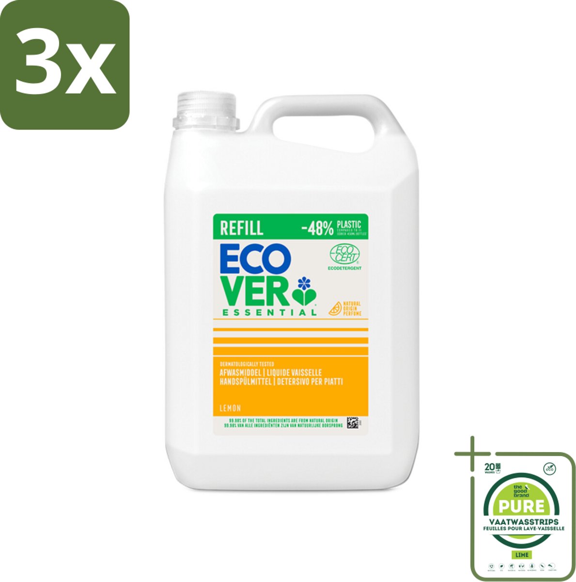 3 x Ecover - Afwasmiddel - Essential Citroen - 5 liter - Grootverpakking - Afwasmiddel - Milieuvriendelijk - Biologisch Afbreekbaar - Citroen - Plantaardige Ingrediënten