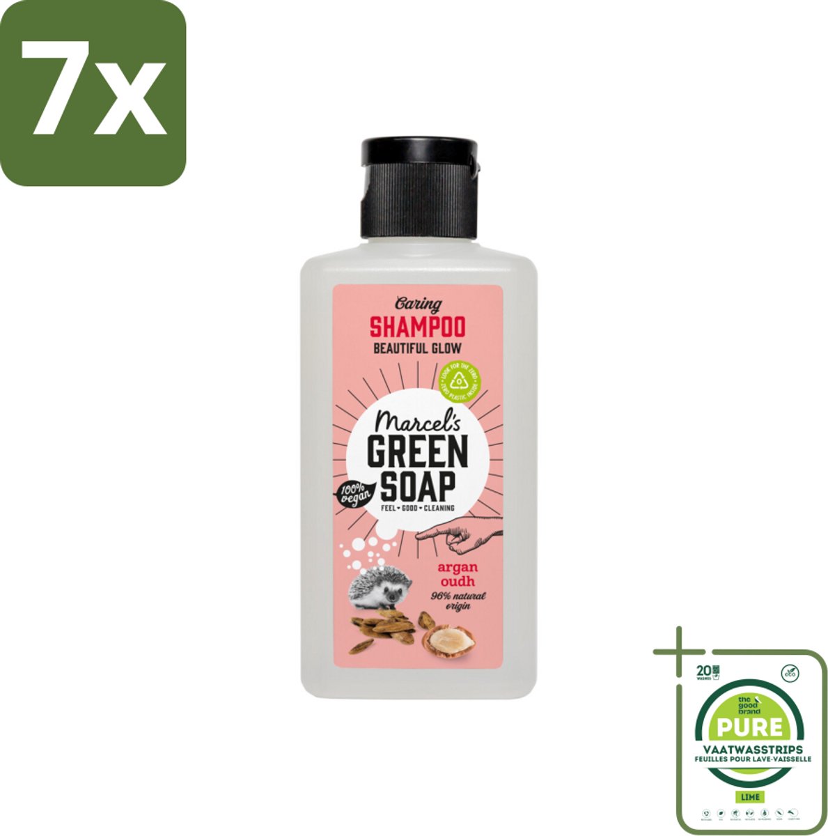 7 x Marcel's Green Soap - Shampoo - Caring Argan & Oudh - Milde verzorging - 100 ml - Grootverpakking - Haarverzorging - Biologische Shampoo - Vegan Shampoo - Argan Olie Shampoo - Oudh Shampoo