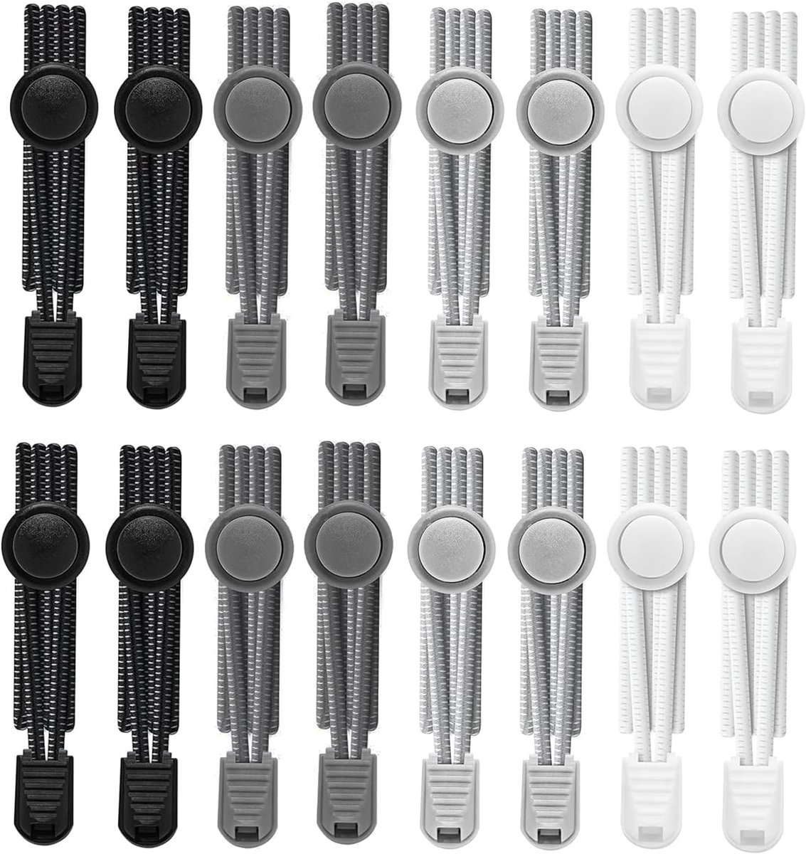 8 paar elastische veters zonder strikken, sport elastische veters met snelsluiting, rubber snelvetersysteem voor kinderen, senioren, heren en dames, zwart, wit, grijs
