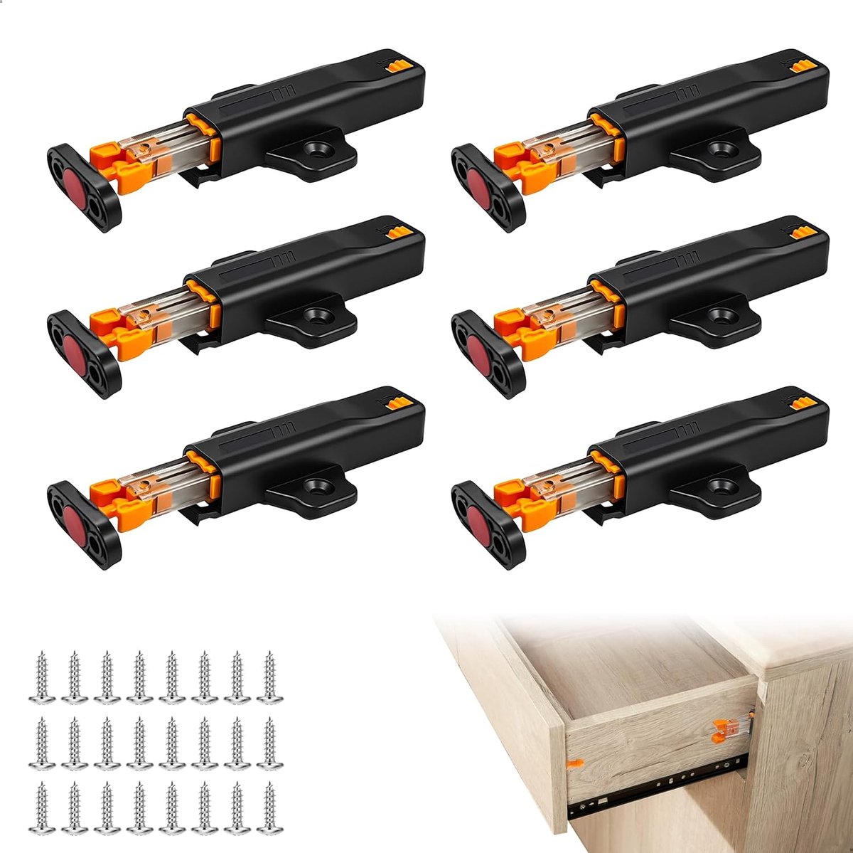 Vertrager voor deuren, deurdempers, 6 Push to Open keuken, druksluiting voor deur, slow motion geschikt voor alle kastdeuren (zwart)
