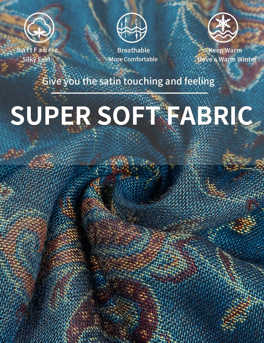 Pashmina sjaals Oversized luxe Winter sjaal omkeerbare Paisley sjaal voor dames deken grote Wraps 78,5 "X27.5"
