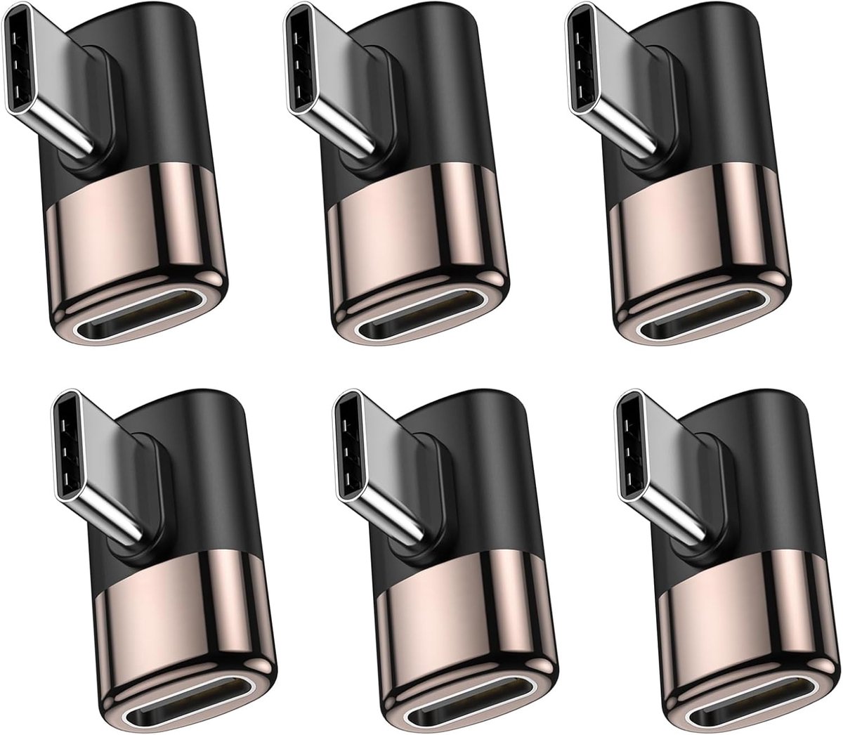 USB C Haakse Verlenger, 40Gbps, 100W, 8K, Zink, 6 stuk, Zeer Compact | 90° hoek, USB4, OTG, compatibel met laptop, tablet, telefoon en Switch, ideaal voor kantoor en reizen, stevig en duurzame